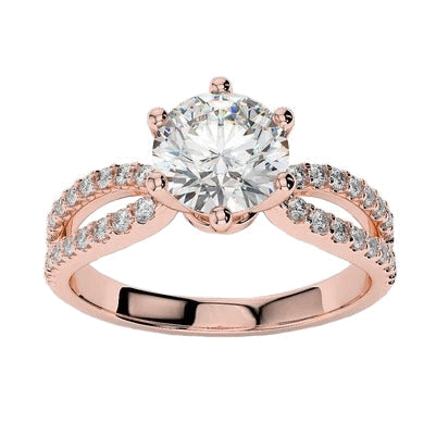 Real Diamond Engagement Ring 3.30 Carats Split Shank Rose Gold 14K