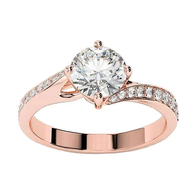 Real Diamond Engagement Ring 3.50 Carats Brilliant Cut Prong Set Rose Gold