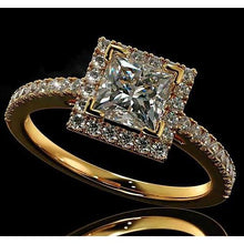 Real Diamond Engagement Ring 3.50 Carats Halo Princess Cut 14K Yellow Gold