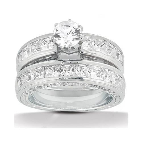 Real Diamond Engagement Ring 4.76 Carat Princess and Round Cut WG 14K