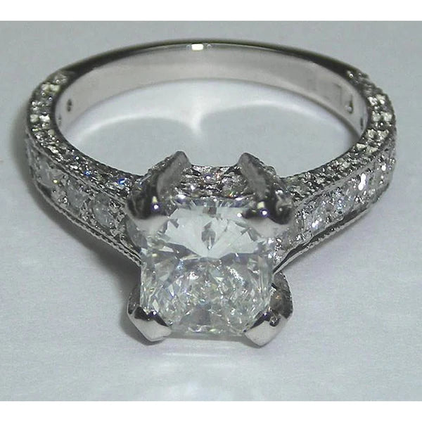 Real Diamond Engagement Ring Antique Style 3.50 Carats White Gold 14K