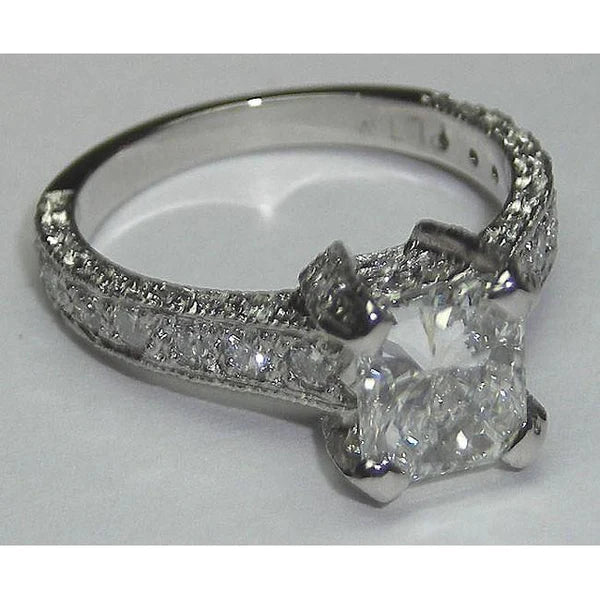 Real Diamond Engagement Ring Antique Style 3.50 Carats White Gold 14K