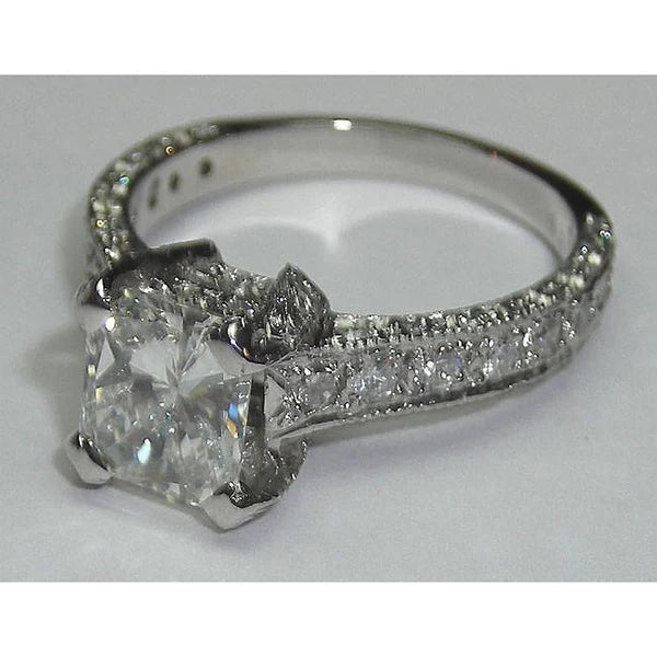 Real Diamond Engagement Ring Antique Style 3.50 Carats White Gold 14K