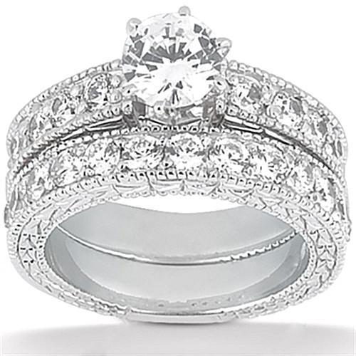 Real Diamond Engagement Ring Band Set 2.90 Carats White Gold 14K