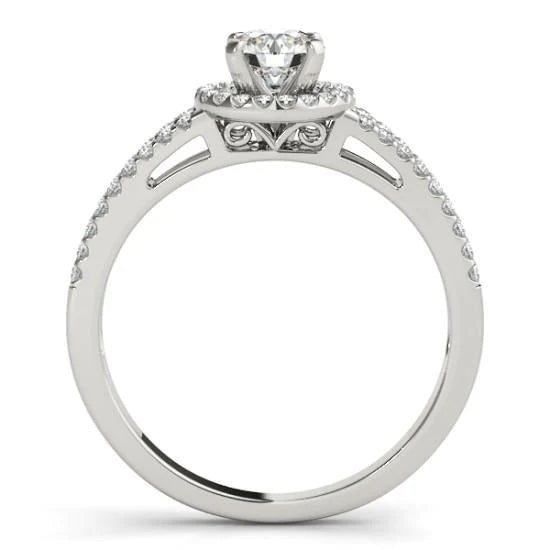 Real Diamond Engagement Ring Halo Split Shank Jewelry 1.35 Carat WG 14K