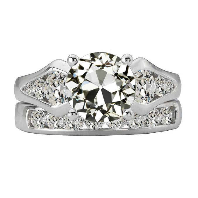 Real Natural Earth Mined Diamond Engagement Ring Set Round Old Miner Channel Set 9 Carats