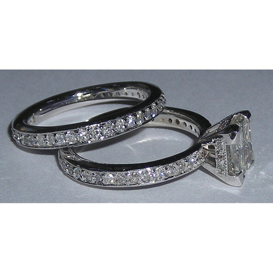 Real Diamond Fancy Engagement Ring Set White Gold 3.50 Carats