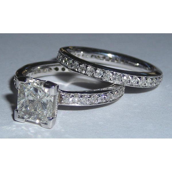 Real Diamond Fancy Engagement Ring Set White Gold 3.50 Carats