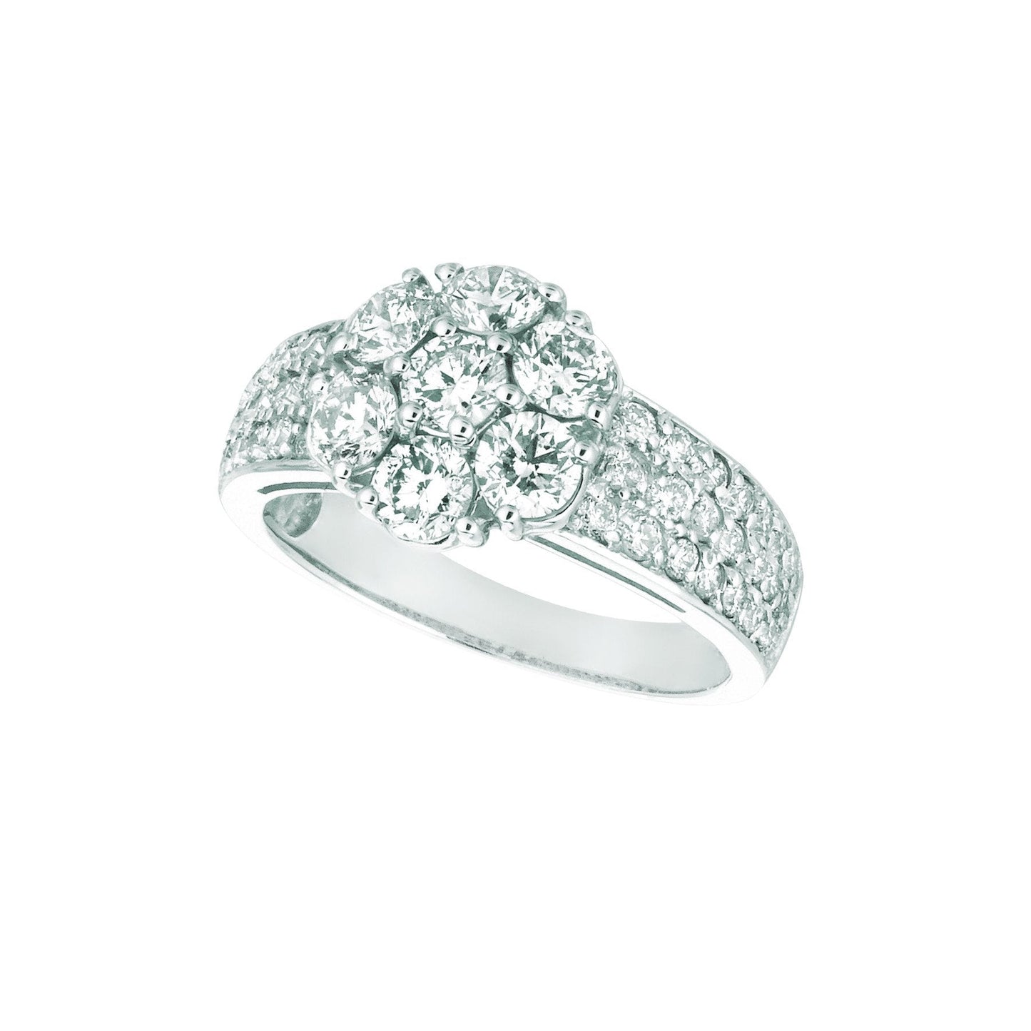 Real Diamond Flower Fancy Ring 2 Carats 14K White Gold With Accents
