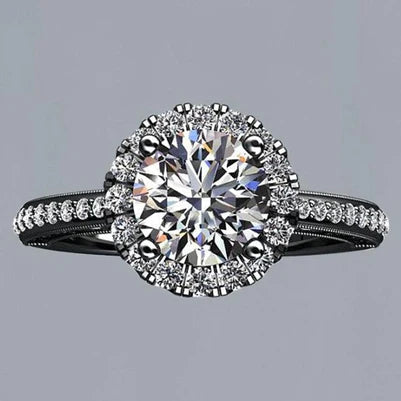 Real Diamond Flower Style Halo Engagement Ring 2.75 Carats Black Gold 14K