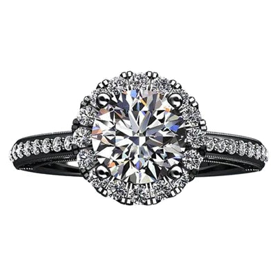 Real Diamond Flower Style Halo Engagement Ring 2.75 Carats Black Gold 14K