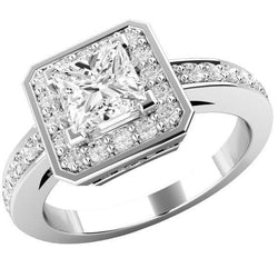 Real Diamond Halo Anniversary Ring 3.85 Carats White Gold 14K