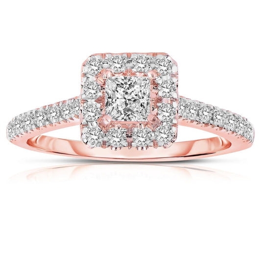 Real Diamond Halo Engagement Ring 2.40 Carats New Rose Gold 14K