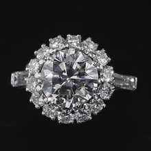 Real Diamond Halo Engagement Ring 3 Carats Baguettes and Round Diamonds White Gold 14K