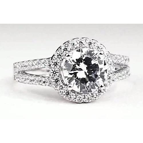 Diamond Halo Engagement Ring 3.50 Carats White Gold 14K