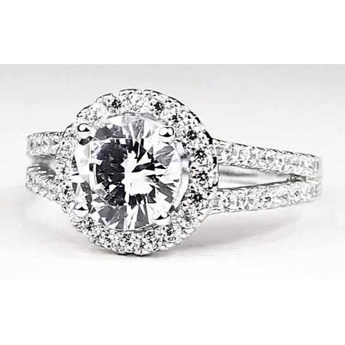 Diamond Halo Engagement Ring 3.50 Carats White Gold 14K