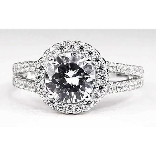 Natural Earth Mined Diamond Halo Engagement Ring 3.50 Carats White Gold 14K