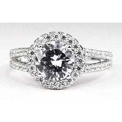 Real Diamond Halo Engagement Ring 3.50 Carats White Gold 14K