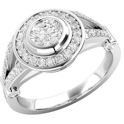 Real Diamond Halo Engagement Ring 3.65 Carats Bezel Set White Gold