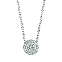 Real Diamond Halo Necklace Milgrain Pendant 0.75 Carats 14K White Gold