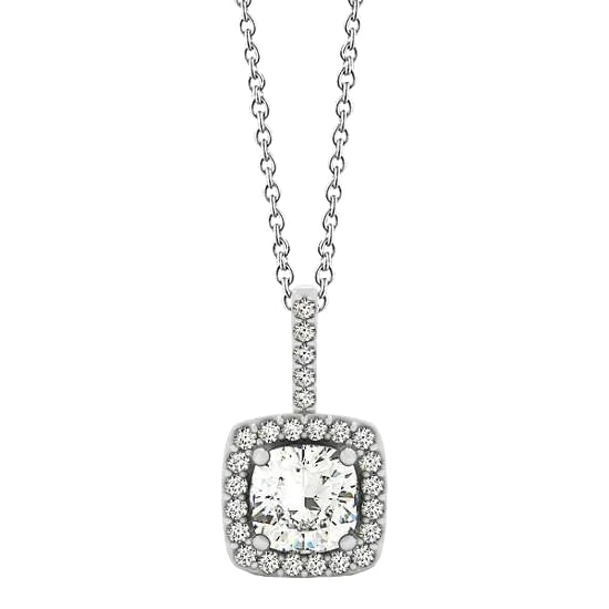 Real Diamond Halo Pendant Necklace Without Chain 1.25 Carats White Gold 14K