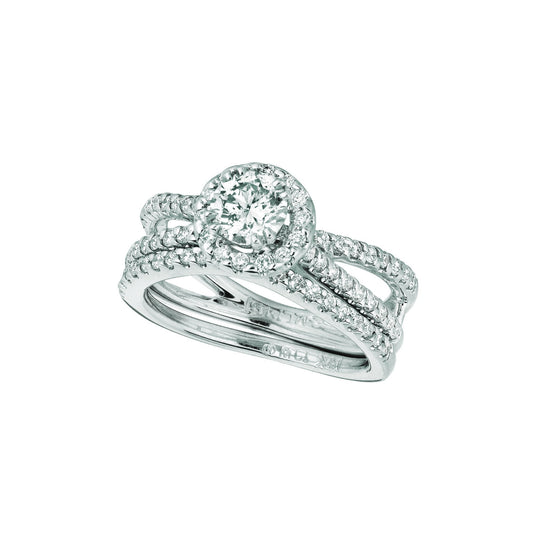 Real Diamond Halo Split Shank Ring 1.42 Carats 14K White Gold