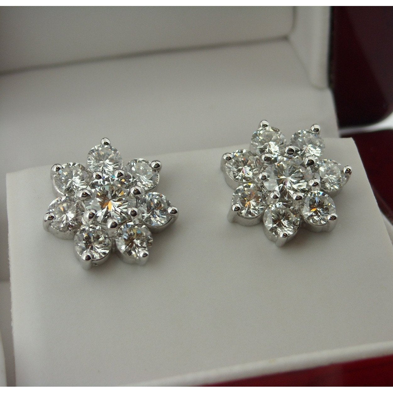 Real Diamond Halo Stud Earrings 5 Carats Brand White Gold Women