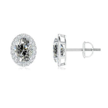 Natural Earth Mined Diamond Halo Studs Oval Old European 6 Carats Screw Backs White Gold