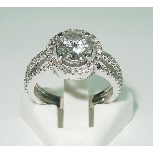 Diamond Halo Three Row Engagement Ring 3.50 Carats White Gold 14K