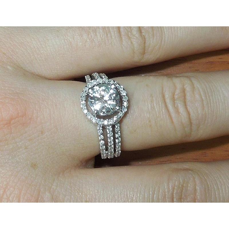 Diamond Halo Three Row Engagement Ring 3.50 Carats White Gold 14K