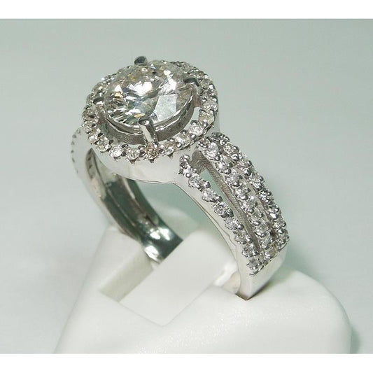 Real Diamond Halo Three Row Engagement Ring 3.50 Carats White Gold 14K