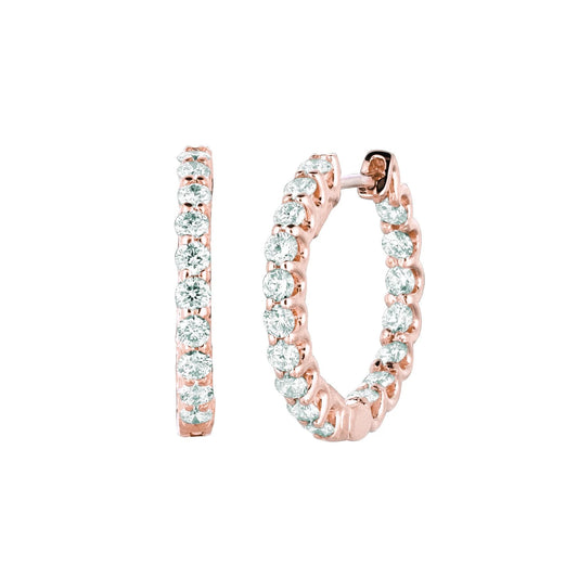 Real Diamond Hoop Earrings 1.36 Carats 14K Rose Gold