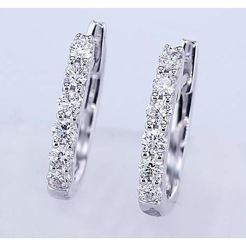 Real Diamond Hoop Earrings 2.40 Carats White Gold Women 0.75 Inches 2