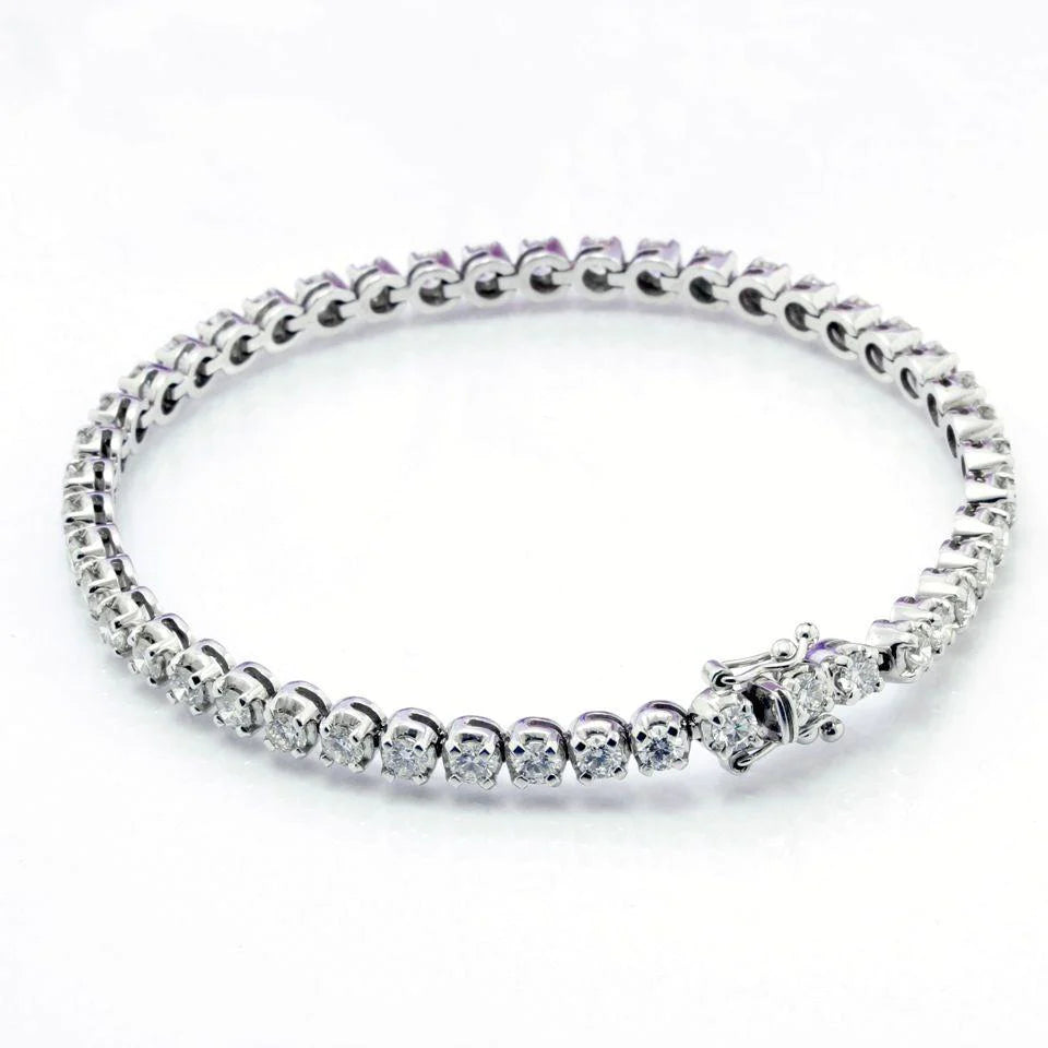 Real Diamond Ladies Tennis Bracelet 7.40 Carat Round Cut White Gold 14K