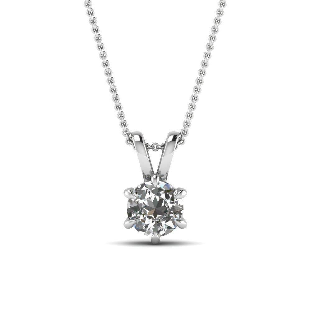 Real Diamond Necklace Pendant 1.50 Carats White Gold 14K Claw Prong Set New