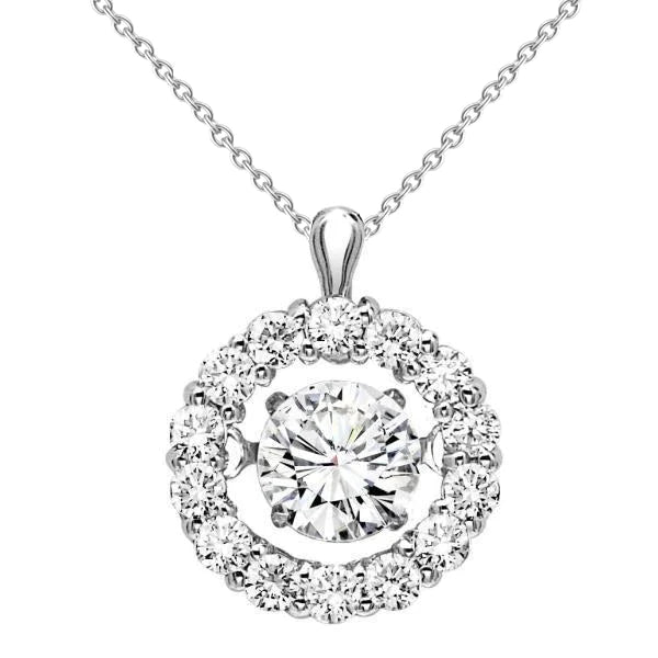 Real Diamond Necklace Pendant Round Cut 1.40 Carats White Gold 14K