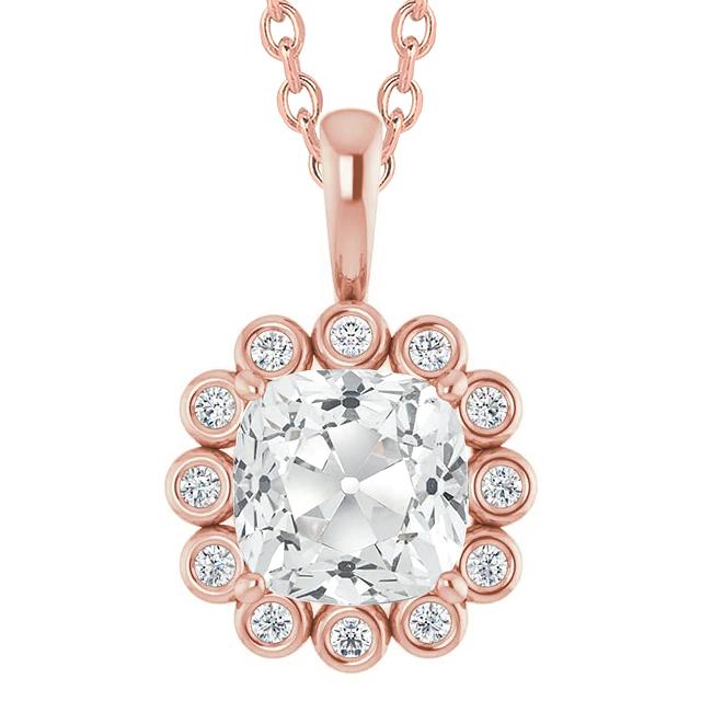 Real Natural Earth Mined Diamond Pendant Bezel Set Round & Cushion Old Mine Cut 7.50 Carats