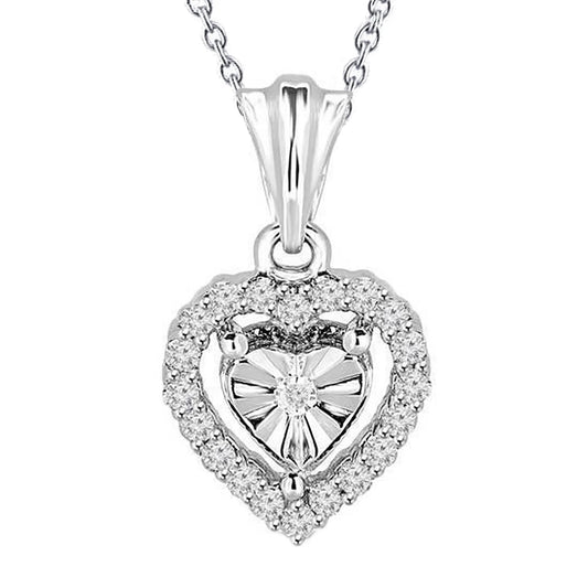 Real Diamond Pendant Necklace Heart Shaped Brilliant Round Cut Mounting