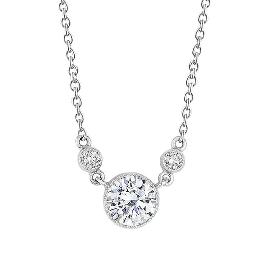 Real Diamond Pendant Necklace Round Cut 2.60 Carats 14K White Gold