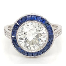 Real Natural Earth Mined Diamond Ring 5 Carats Halo Ceylon Blue Sapphire Milgrain White Gold