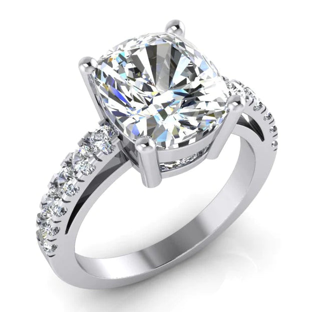 Real Diamond Ring Cushion With Side Stones