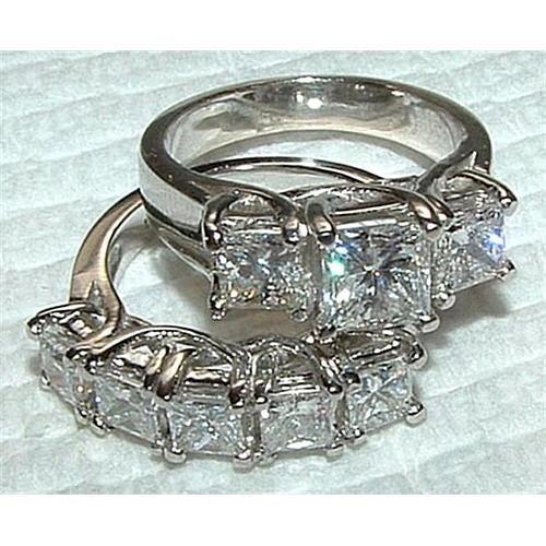 Real Diamond Ring Engagement Band Set New 4.51 Carats White Gold 14K