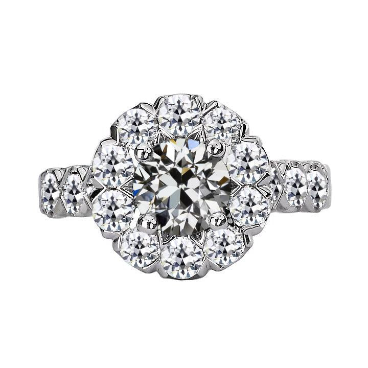 Real Natural Earth Mined Diamond Round Old Mine Cut Halo Ring Ladies Jewellery 9 Carats