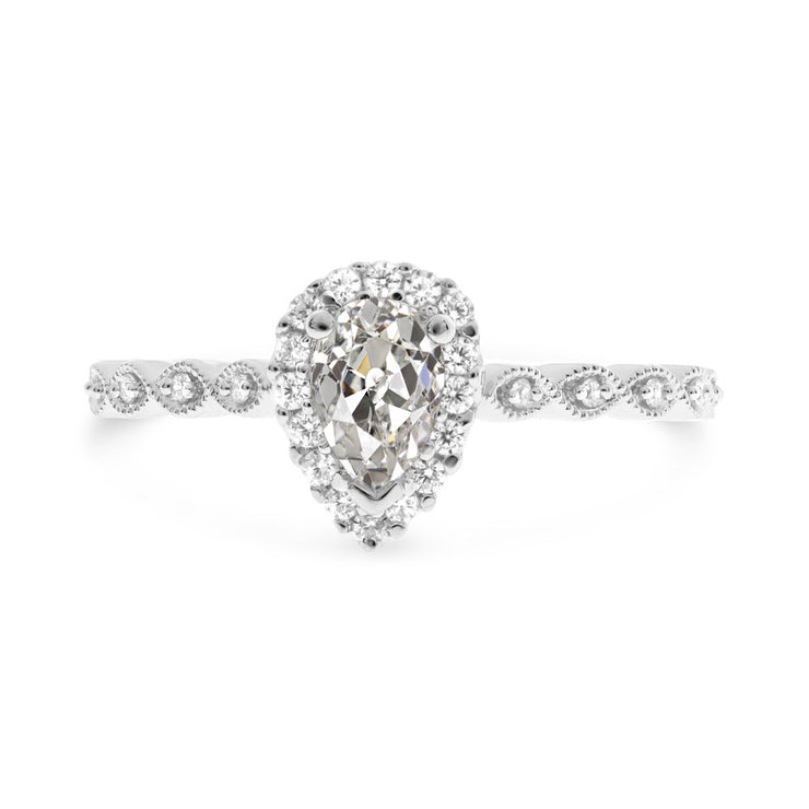 Real Diamond Round & Pear Old Mine Cut Halo Ring Milgrain 3 Carats