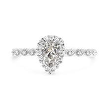 Real Diamond Round & Pear Old Mine Cut Halo Ring Milgrain 3 Carats