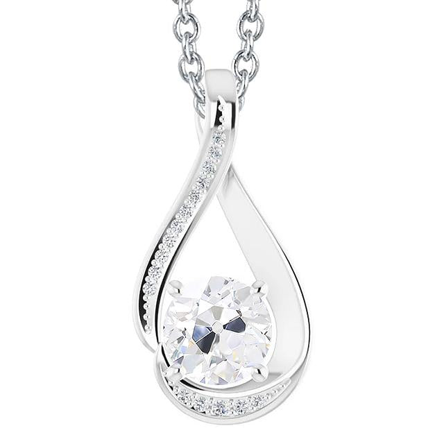 Real Diamond Slide Pendant 3 Carats Old Mine Cut Twisted Style With Chain