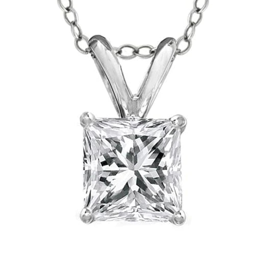 Real Diamond Solitaire Necklace Pendant Prong Set 2 Carat White Gold 14K