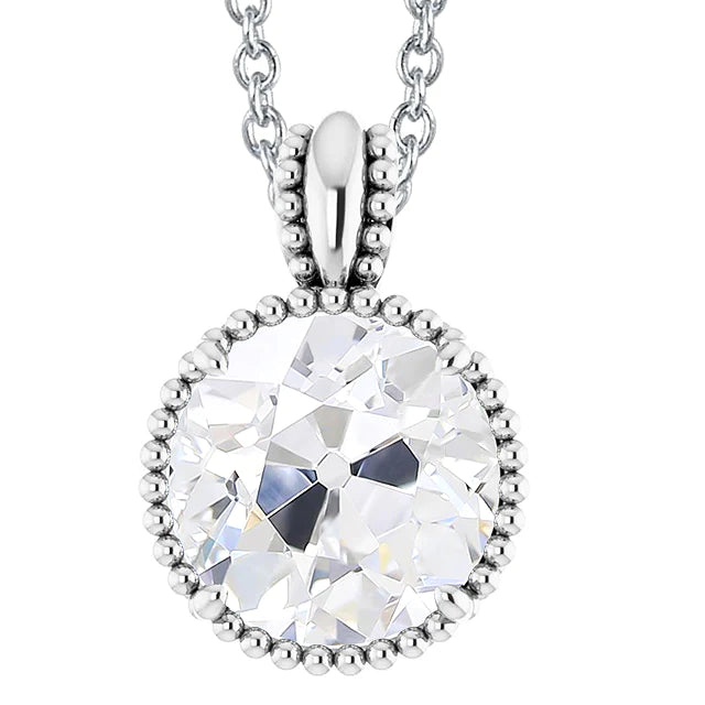 Natural Earth Mined Diamond Solitaire Pendant Round Old Mine Cut 5 Carats Jewellery Gold