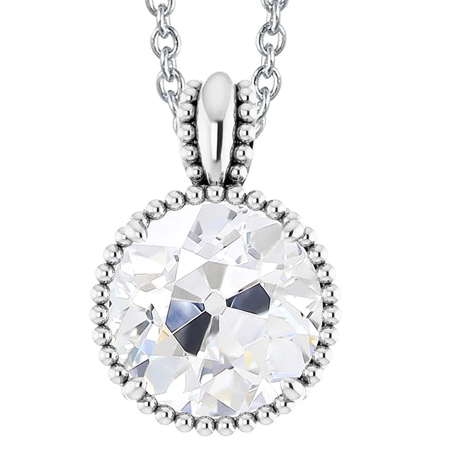 Real Diamond Solitaire Pendant Round Old Mine Cut 5 Carats Jewelry Gold