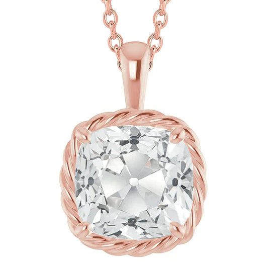 Real Diamond Solitaire Pendant Slide 5 Carats Cushion Old Miner Jewelry